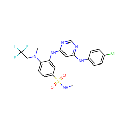 CNS(=O)(=O)c1ccc(N(C)CC(F)(F)F)c(Nc2cc(Nc3ccc(Cl)cc3)ncn2)c1 ZINC000198445915