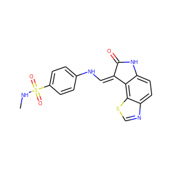 CNS(=O)(=O)c1ccc(N/C=C2\C(=O)Nc3ccc4ncsc4c32)cc1 ZINC000013470483