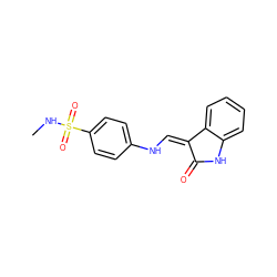 CNS(=O)(=O)c1ccc(N/C=C2\C(=O)Nc3ccccc32)cc1 ZINC000010254749