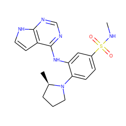 CNS(=O)(=O)c1ccc(N2CCC[C@H]2C)c(Nc2ncnc3[nH]ccc23)c1 ZINC000146066614