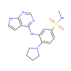 CNS(=O)(=O)c1ccc(N2CCCC2)c(Nc2ncnc3[nH]ccc23)c1 ZINC000204861817