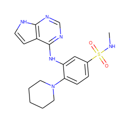 CNS(=O)(=O)c1ccc(N2CCCCC2)c(Nc2ncnc3[nH]ccc23)c1 ZINC000199024239