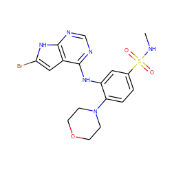 CNS(=O)(=O)c1ccc(N2CCOCC2)c(Nc2ncnc3[nH]c(Br)cc23)c1 ZINC000199024148