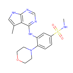 CNS(=O)(=O)c1ccc(N2CCOCC2)c(Nc2ncnc3[nH]cc(C)c23)c1 ZINC000199022467