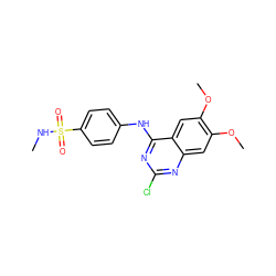 CNS(=O)(=O)c1ccc(Nc2nc(Cl)nc3cc(OC)c(OC)cc23)cc1 ZINC000103226728