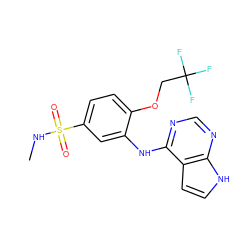 CNS(=O)(=O)c1ccc(OCC(F)(F)F)c(Nc2ncnc3[nH]ccc23)c1 ZINC000146189671