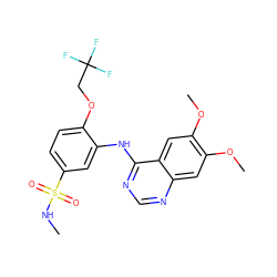 CNS(=O)(=O)c1ccc(OCC(F)(F)F)c(Nc2ncnc3cc(OC)c(OC)cc23)c1 ZINC000143416761