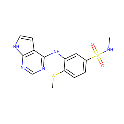 CNS(=O)(=O)c1ccc(SC)c(Nc2ncnc3[nH]ccc23)c1 ZINC000204874825