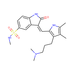 CNS(=O)(=O)c1ccc2c(c1)/C(=C/c1[nH]c(C)c(C)c1CCCN(C)C)C(=O)N2 ZINC000013588497