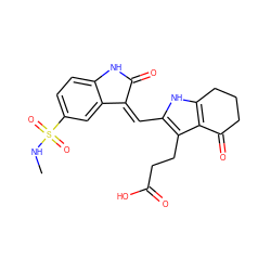 CNS(=O)(=O)c1ccc2c(c1)/C(=C/c1[nH]c3c(c1CCC(=O)O)C(=O)CCC3)C(=O)N2 ZINC000058568919