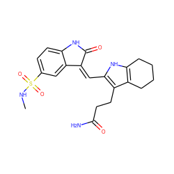 CNS(=O)(=O)c1ccc2c(c1)/C(=C/c1[nH]c3c(c1CCC(N)=O)CCCC3)C(=O)N2 ZINC000013588481