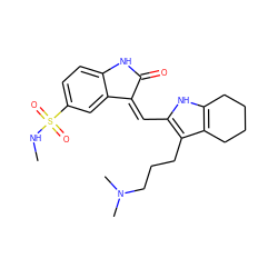 CNS(=O)(=O)c1ccc2c(c1)/C(=C/c1[nH]c3c(c1CCCN(C)C)CCCC3)C(=O)N2 ZINC000013588461