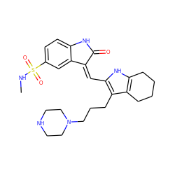 CNS(=O)(=O)c1ccc2c(c1)/C(=C/c1[nH]c3c(c1CCCN1CCNCC1)CCCC3)C(=O)N2 ZINC000022932327