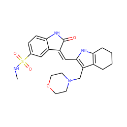 CNS(=O)(=O)c1ccc2c(c1)/C(=C/c1[nH]c3c(c1CN1CCOCC1)CCCC3)C(=O)N2 ZINC000013588479