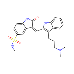 CNS(=O)(=O)c1ccc2c(c1)/C(=C/c1[nH]c3ccccc3c1CCCN(C)C)C(=O)N2 ZINC000013588496