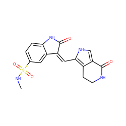 CNS(=O)(=O)c1ccc2c(c1)/C(=C/c1[nH]cc3c1CCNC3=O)C(=O)N2 ZINC000003814469