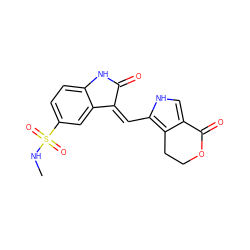 CNS(=O)(=O)c1ccc2c(c1)/C(=C/c1[nH]cc3c1CCOC3=O)C(=O)N2 ZINC000013490185