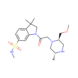 CNS(=O)(=O)c1ccc2c(c1)N(C(=O)CN1C[C@@H](C)NC[C@@H]1COC)CC2(C)C ZINC000219043627