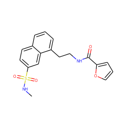 CNS(=O)(=O)c1ccc2cccc(CCNC(=O)c3ccco3)c2c1 ZINC000040862566