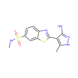 CNS(=O)(=O)c1ccc2nc(-c3c(N)n[nH]c3C)sc2c1 ZINC000114400248