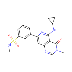 CNS(=O)(=O)c1cccc(-c2cc3ncn(C)c(=O)c3c(NC3CC3)n2)c1 ZINC000115625100