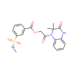 CNS(=O)(=O)c1cccc(C(=O)OCC(=O)N2c3ccccc3NC(=O)C2(C)C)c1 ZINC000013134335