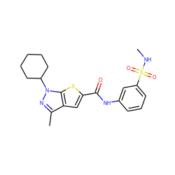 CNS(=O)(=O)c1cccc(NC(=O)c2cc3c(C)nn(C4CCCCC4)c3s2)c1 ZINC000043102217