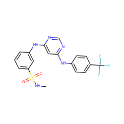 CNS(=O)(=O)c1cccc(Nc2cc(Nc3ccc(C(F)(F)F)cc3)ncn2)c1 ZINC000118521206