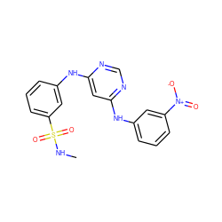 CNS(=O)(=O)c1cccc(Nc2cc(Nc3cccc([N+](=O)[O-])c3)ncn2)c1 ZINC000118529705