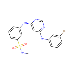 CNS(=O)(=O)c1cccc(Nc2cc(Nc3cccc(Br)c3)ncn2)c1 ZINC000204165663