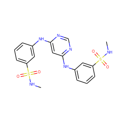 CNS(=O)(=O)c1cccc(Nc2cc(Nc3cccc(S(=O)(=O)NC)c3)ncn2)c1 ZINC000118360144