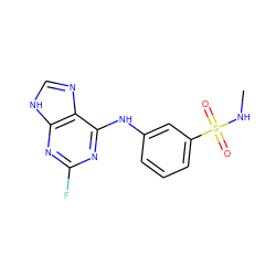 CNS(=O)(=O)c1cccc(Nc2nc(F)nc3[nH]cnc23)c1 ZINC000473117992