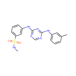 CNS(=O)(=O)c1cccc(Nc2ncnc(Nc3cccc(C)c3)n2)c1 ZINC000198535947