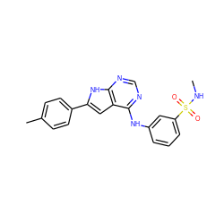 CNS(=O)(=O)c1cccc(Nc2ncnc3[nH]c(-c4ccc(C)cc4)cc23)c1 ZINC000204891412