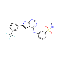 CNS(=O)(=O)c1cccc(Nc2ncnc3[nH]c(-c4cccc(C(F)(F)F)c4)cc23)c1 ZINC000146330707