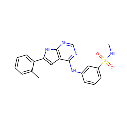 CNS(=O)(=O)c1cccc(Nc2ncnc3[nH]c(-c4ccccc4C)cc23)c1 ZINC000204893531