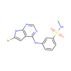 CNS(=O)(=O)c1cccc(Nc2ncnc3[nH]c(Br)cc23)c1 ZINC000146199633