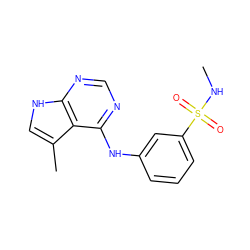 CNS(=O)(=O)c1cccc(Nc2ncnc3[nH]cc(C)c23)c1 ZINC000146024503