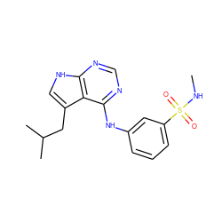 CNS(=O)(=O)c1cccc(Nc2ncnc3[nH]cc(CC(C)C)c23)c1 ZINC000146025770