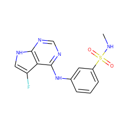 CNS(=O)(=O)c1cccc(Nc2ncnc3[nH]cc(F)c23)c1 ZINC000146180456