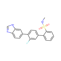 CNS(=O)(=O)c1ccccc1-c1ccc(-c2ccc3nc[nH]c3c2)c(F)c1 ZINC000224836152