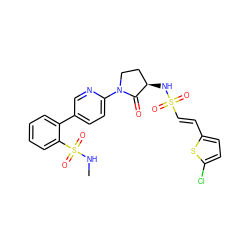 CNS(=O)(=O)c1ccccc1-c1ccc(N2CC[C@@H](NS(=O)(=O)/C=C/c3ccc(Cl)s3)C2=O)nc1 ZINC000028979595