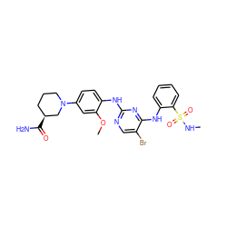 CNS(=O)(=O)c1ccccc1Nc1nc(Nc2ccc(N3CCC[C@H](C(N)=O)C3)cc2OC)ncc1Br ZINC000049708518