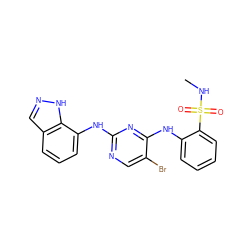 CNS(=O)(=O)c1ccccc1Nc1nc(Nc2cccc3cn[nH]c23)ncc1Br ZINC000045316187