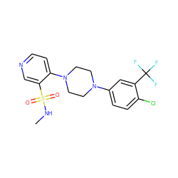 CNS(=O)(=O)c1cnccc1N1CCN(c2ccc(Cl)c(C(F)(F)F)c2)CC1 ZINC000000987783