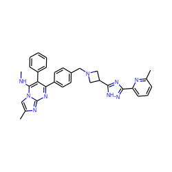 CNc1c(-c2ccccc2)c(-c2ccc(CN3CC(c4nc(-c5cccc(C)n5)n[nH]4)C3)cc2)nc2nc(C)cn12 ZINC000216212803