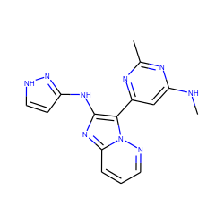 CNc1cc(-c2c(Nc3cc[nH]n3)nc3cccnn23)nc(C)n1 ZINC000095557701