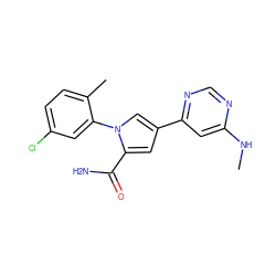 CNc1cc(-c2cc(C(N)=O)n(-c3cc(Cl)ccc3C)c2)ncn1 ZINC000143023816