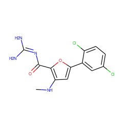 CNc1cc(-c2cc(Cl)ccc2Cl)oc1C(=O)N=C(N)N ZINC000028822472