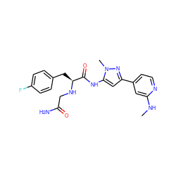 CNc1cc(-c2cc(NC(=O)[C@H](Cc3ccc(F)cc3)NCC(N)=O)n(C)n2)ccn1 ZINC000096284435